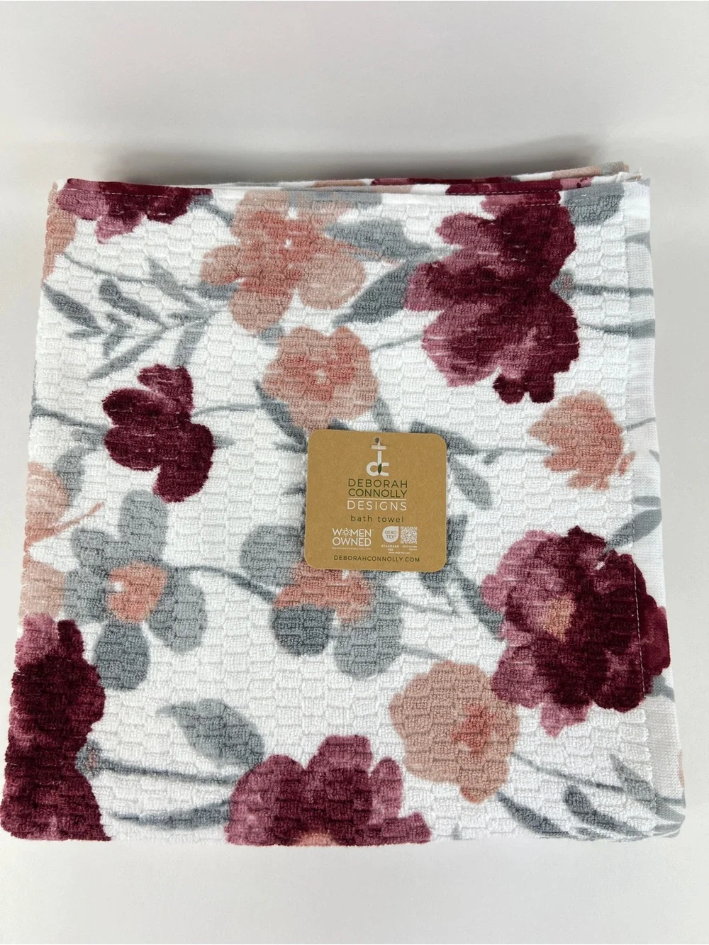 Deborah Connolly Bath Towel Set Burgundy Gray White Floral Extra Soft 6 Pc NEW